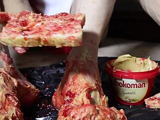 imagine peanut butter jelly smeared on my huge tits for foot fetish play