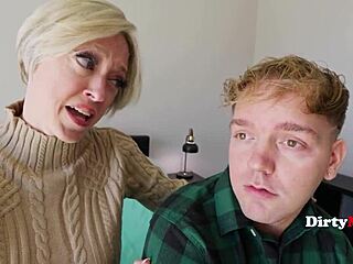 the stepmom lures him in with her huge tits and fat ass begging for that cock