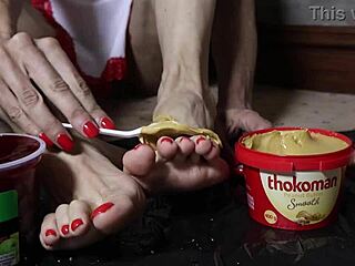 imagine peanut butter jelly smeared on my huge tits for foot fetish play
