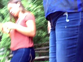 Hidden candid shots reveal plump Mexican teen's big ass straining tight jeans