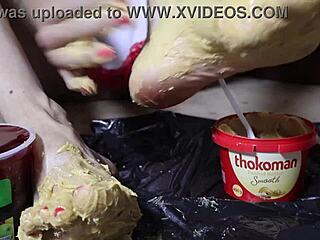 imagine peanut butter jelly smeared on my huge tits for foot fetish play