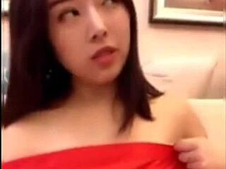 Beautiful chinese babe casually flashes her cute perky tits up close