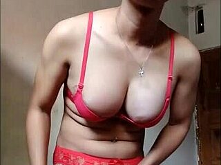 Red Bra Waria Ladyboy Bursts Cum Masturbating!