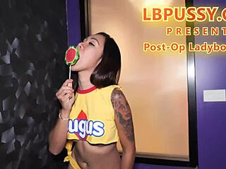 postop thai ladyboy licks ass candy then gets bareback fucked