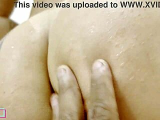 Chubby brazilian milf slut washes fat ass pussy for lover