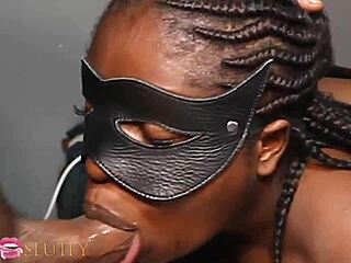 elvie the ebony whore locked in handcuffs endures nonstop facefucking