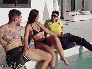 Nuria Millan Slurps Monster Cocks in Latina Threesome