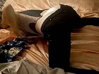 amateur slut in zebra satin corset and leather pants takes pov doggy blowjob?