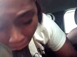Ebony Slut Slurps Bbc Deep In Car! Gagging Public Blowjob Cumshot