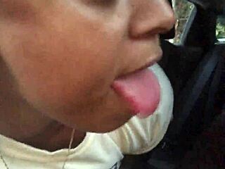 Ebony Slut Slurps Bbc Deep In Car! Gagging Public Blowjob Cumshot
