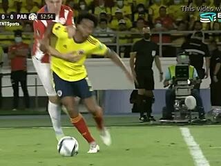 sexy colombian soccer players show massive sporty cocks bulging hard during paraguay vs colombia match