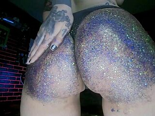 big curvy butt oiled massage with colorful glitters