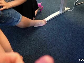 Boy sneaks iPhone video of threesome with hot German teacher in class.