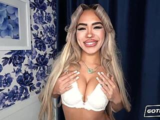 Luna Luxe Petite Blonde Opens Shaved Pussy for Monster Cock Creampie