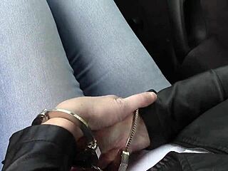 i couldn't resist giving her that intense car handjob with handcuffs tight