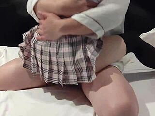 feels too good i cant stop shaking my hips cute schoolgirl uniform cowgirl creampie from below