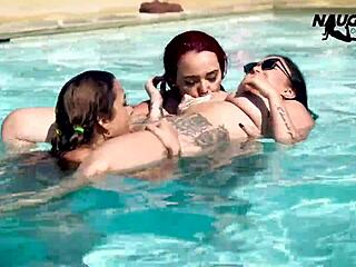 why are these latina milf teens licking curvy pussies by the pool?