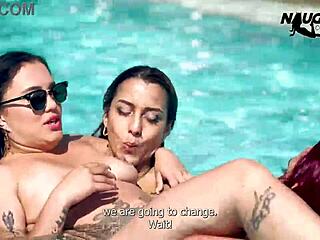 why are these latina milf teens licking curvy pussies by the pool?