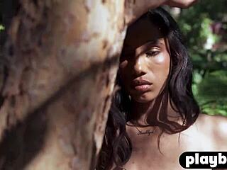 Huge Tits Black MILF Brookliyn Strips Clothes Ripped For Playboy Posing