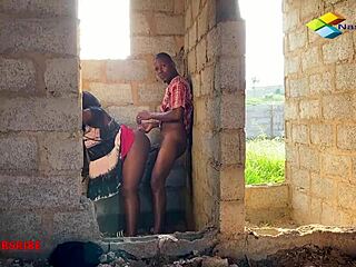 hey check this stranded ebony getting roughly creampied doggystyle by the builder