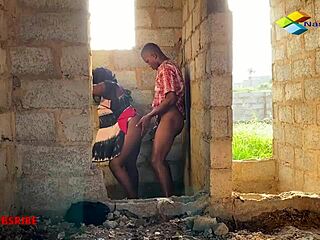 hey check this stranded ebony getting roughly creampied doggystyle by the builder