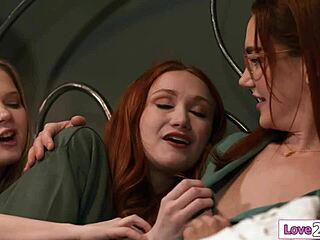 redhead milf stepmom dives into sex with stepdaughter and bffs