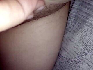 gretala flashes her bushy pussy growth casually