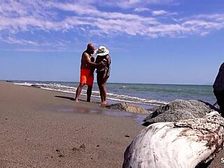 Real Mexican mature couple risks public beach quickie doggystyle creampie on holiday. Rough outdoor rip clothes fuck.