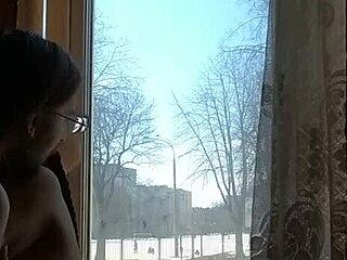 Helga borks squirts hard during risky window public fuck!