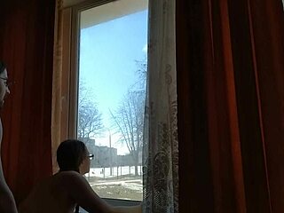 Helga borks squirts hard during risky window public fuck!