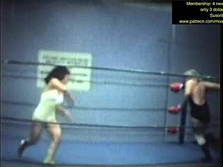 mixed wrestling turns into wild sweaty catfight domination struggle