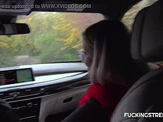 Czech blonde repays savior with street blowjob handjob public outdoor sex