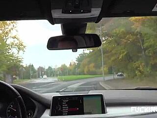 Czech blonde repays savior with street blowjob handjob public outdoor sex