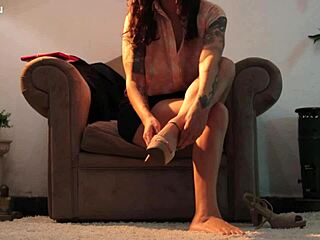 big titted brunette unlocks bondage fantasy fingering her wet pussy solo