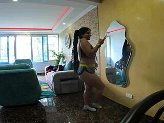 Stepsister slips into my room teasing with her curvy dance in the new condo apartment