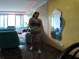 Stepsister slips into my room teasing with her curvy dance in the new condo apartment