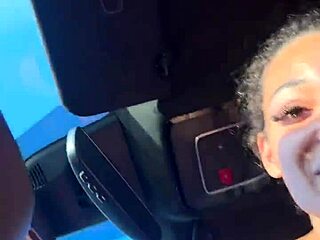 curly haired couple does monster cock deepthroat roadhead in car 🚗💦