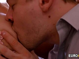 Blonde in Stockings Surprises Boyfriend with Cowgirl Ride and Handjob Tease