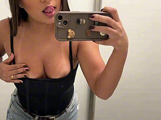 Latina teen fingers dripping wet pussy in public bathroom till orgasm