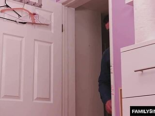 Stepdaughter caught masturbating on sex webcam begs daddy not to tell anyone!