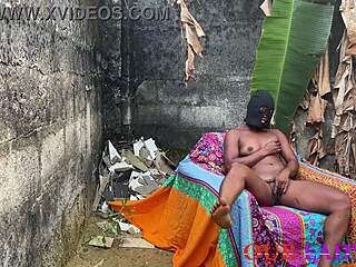 horny ebony neighbor fingers pussy then bends for outdoor bbc doggy creampie