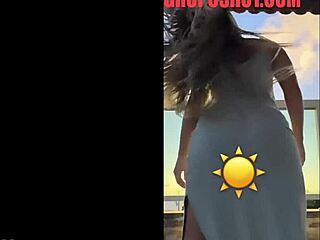 hot blonde dances in see-through dress teasing curves