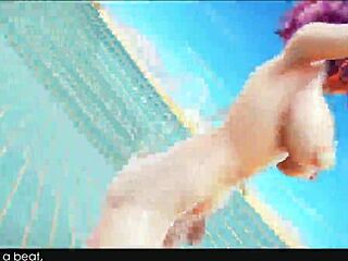 short hair girl strips bikini shaking to music in 3d