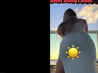 hot blonde dances in see-through dress teasing curves