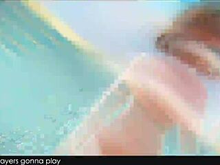 short hair girl strips bikini shaking to music in 3d