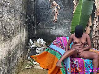 horny ebony neighbor fingers pussy then bends for outdoor bbc doggy creampie