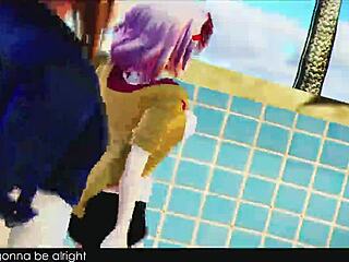 short hair girl strips bikini shaking to music in 3d