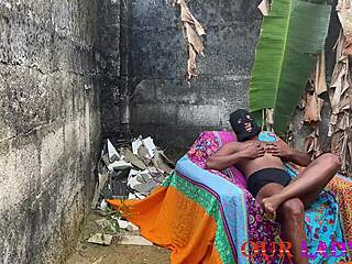 horny ebony neighbor fingers pussy then bends for outdoor bbc doggy creampie