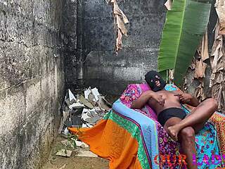 horny ebony neighbor fingers pussy then bends for outdoor bbc doggy creampie