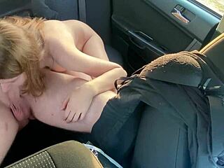 Petite girlfriend sucks then rides cock creampie in car backseat